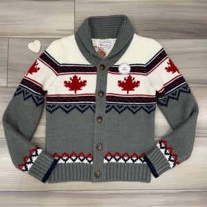 🎄NWT CANADIANA Youth's Red Canada on Back and Maple Leaves Cardigan Size Large